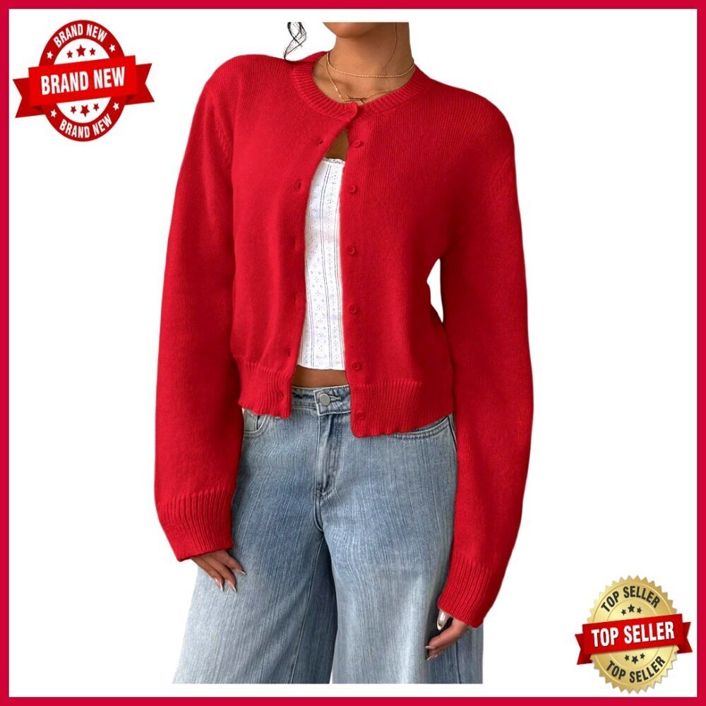 Cropped Button Down Cardigan Sweater Lightweight Fall Fashion